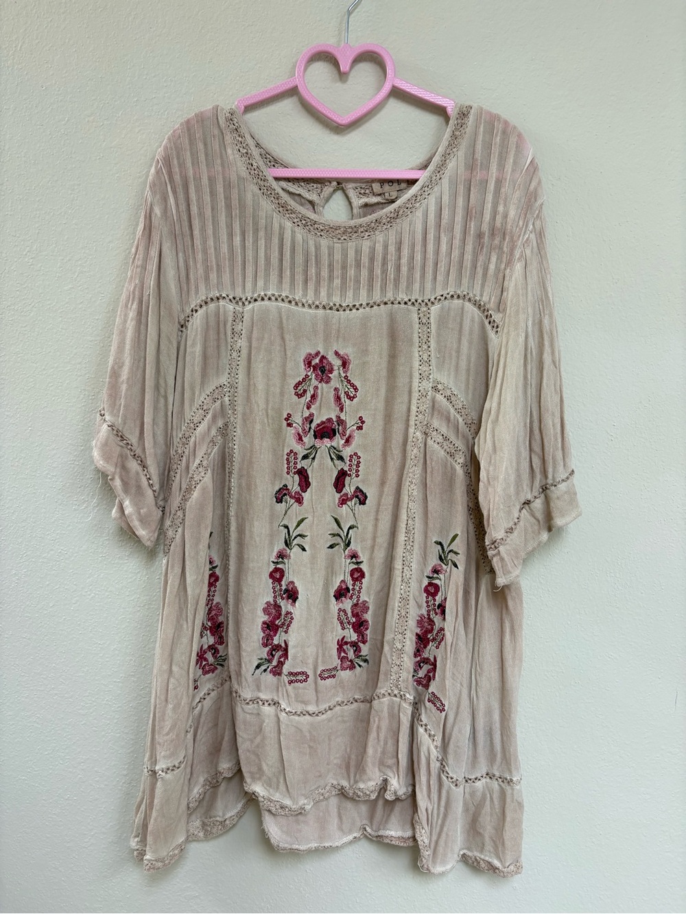 POL Boho Embroidered Floral Tunic Top